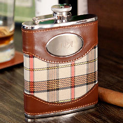 Personalized Cream Plaid Flask