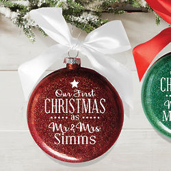 Our First Christmas Personalized Glass Ornament with Ribbon
