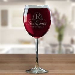 Personalized Initial and Last Name Red Wine Glass