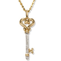 Diamond Heart and Key Pendant in 14k Gold