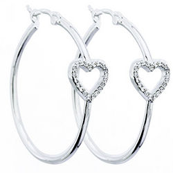 Cubic Zirconia Heart Hoop Earrings