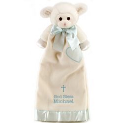 Personalized God Bless Baby Blue Lamb Blanket