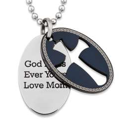 Two-Tone Stainless Steel Engraved Oval Double Cross Tag Necklace