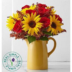 Sunflower Mixed Bouquet in Golden Pitcher Vase