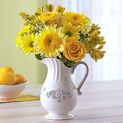 Pitcher of Sunshine with Yellow Floral Bouquet