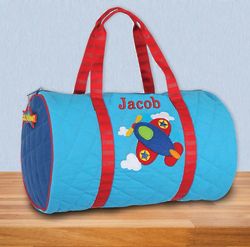 Embroidered Airplane Quilted Duffle Bag