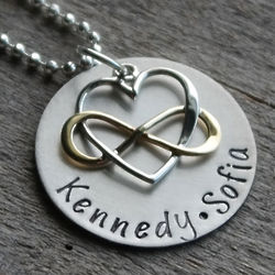 Personalized Hand Stamped Heart Golden Infinity Necklace
