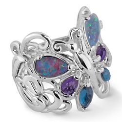 Sterling Silver and Multi-Gemstone Butterfly Ring