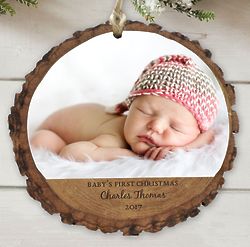 Personalized Baby's First Christmas Photo Wood Ornament