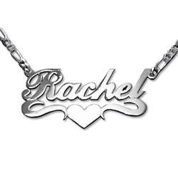 Double Thick Sterling Silver Heart Name Necklace