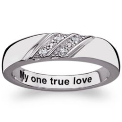 Sterling Silver Double Row Diamond Engraved Message Band