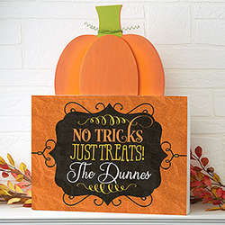 Personalized No Trick, Just Treats Pumpkin Tabletop Decor