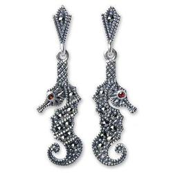 Marcasite and Garnet Seahorse Earrings