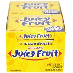 Juicy Fruit Chewy Gum - 10 Count Box of 15 Stick Packs