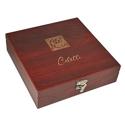 Flask & Gaming Set in Rosewood Box with Personalized Monogram