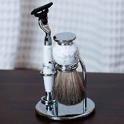 Monterey Personalized Chrome and White Stone Shave Set