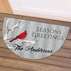 Personalized Cardinal in Winter Seasons Greetings Doormat