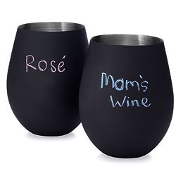 2 Chalkboard Stemless Wine Glasses