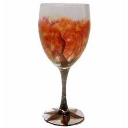 Autumn Trees Hand Painted Wine Glass