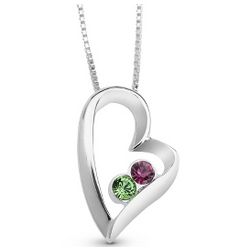 Sterling Two Birthstone Heart Necklace