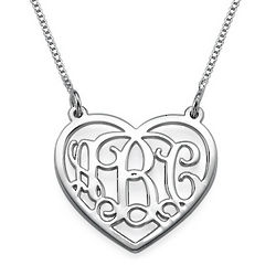 Sterling Silver Single Initial Heart Monogram Necklace