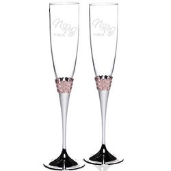 Personalizeed Rose Gold Band Glass Champagne Flute Set