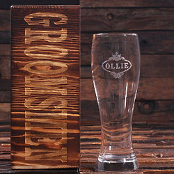 Personalized Pilsner Beer Glass with Keepsake Wood Box