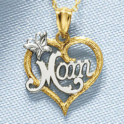 Silver Butterfly and Gold Heart Mom Pendant