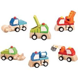 Set of 6 Wooden Wind-Up Toy Trucks