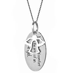 Engravable Bereavement Angel and Disc Pendant Necklace