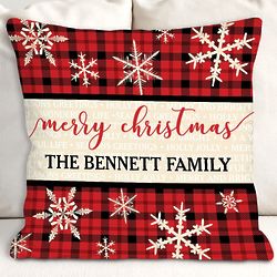 Personalized Merry Christmas Plaid Throw Pillow