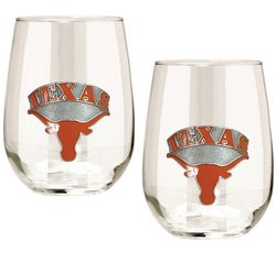 2 Texas Longhorns 15 Oz. Stemless Wine Glasses