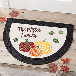 Personalized Plaid Pumpkins Half Round Doormat