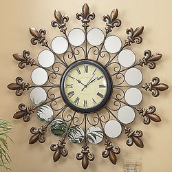 Mirrored Fleur-De-Lis Wall Clock