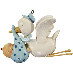 Stork Carrying Baby Boy Ornament