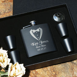 Engraved Black Flask Groomsmen Gift Set