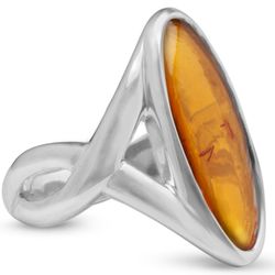 Amber And Polished Sterling Silver Elongated Ring