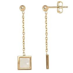 14K Gold Mother of Pearl Square Chain Drop Honora Earrings