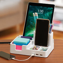 Desktop Organizer and Charging Station in White