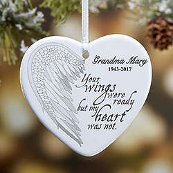 Angel Wings Personalized Memorial Heart Ornament