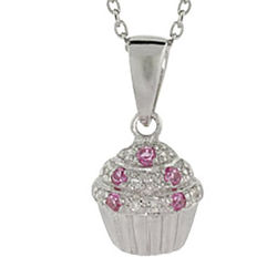 Pink and Clear Pave CZ Silver Cupcake Necklace