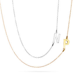 Layered Sideways Initial Silver and Gold Necklace Set