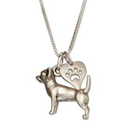 Sterling Silver Chihuahua and Heart Necklace