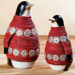 2 Penguins in Festive Winter Sweater Figures