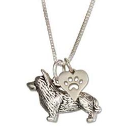 Sterling Silver Corgi and Heart Necklace