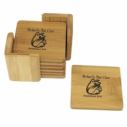 Personalized Man Cave Square Bamboo Coasters