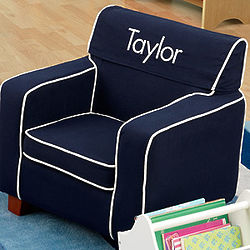 Comfy Kid's Personalized Navy Blue Upholstered Chair