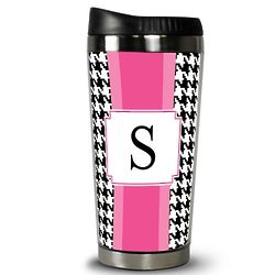 Personalized Black Houndstooth Travel Tumbler