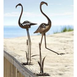 2 Metal Flamingo Garden Statues