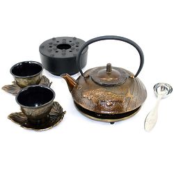 Bronze Japanese Koi Cast Iron Combo Tea Gift Set